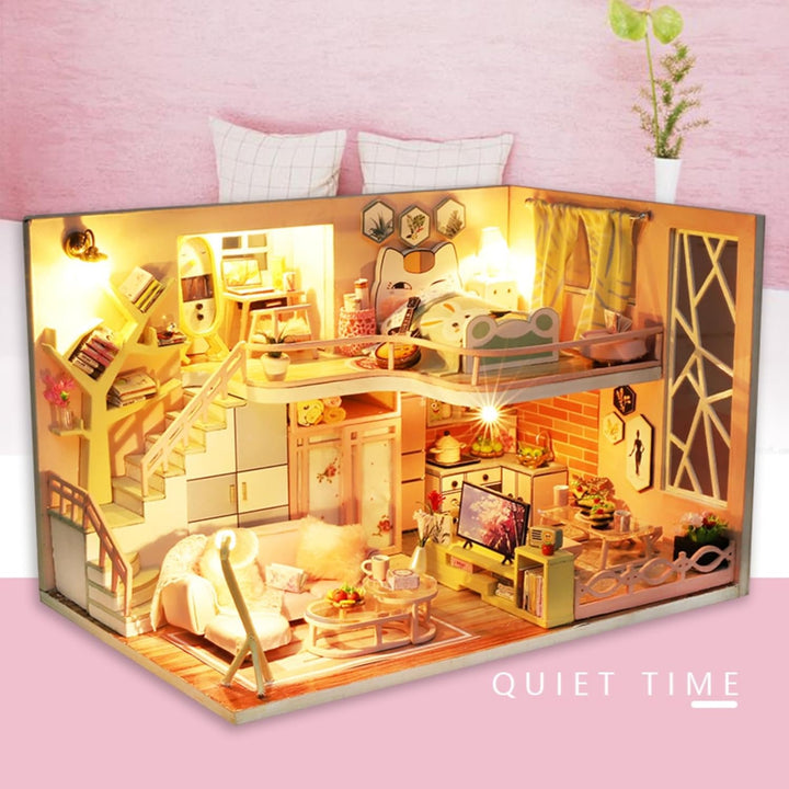 CUTEROOM DIY Miniatur Puppenhaus Kit, Modernes Holz Spielhaus mit Möbeln und Musik, Miniatur Haus, K