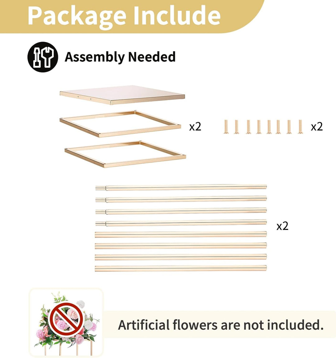 Nuptio Gold Vase für Hochzeitsdekorationen 2 Stück 60cm Hoch Blumenständer Metallbodenvasen Geometri