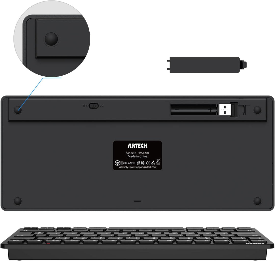 Arteck Kabellose Tastatur, Deutsches QWERTZ Layout Kompakte USB 2,4 GHz Mini Kabellos Tastatur mit M