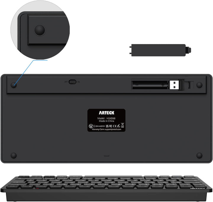 Arteck Kabellose Tastatur, Deutsches QWERTZ Layout Kompakte USB 2,4 GHz Mini Kabellos Tastatur mit M