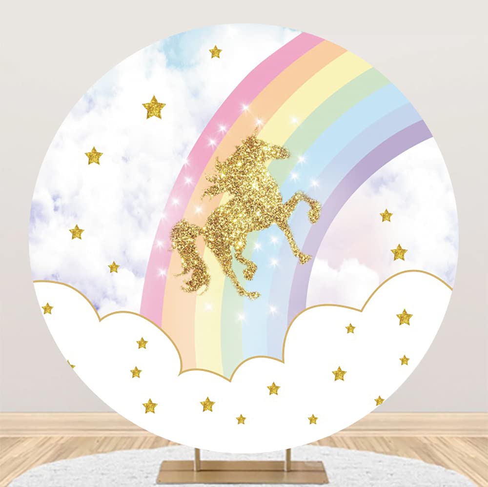 Aoihrraan 180cm Durchmesser Einhorn Runden Hintergrund für Fotografie Golden Glitzerndes Einhorn Glä