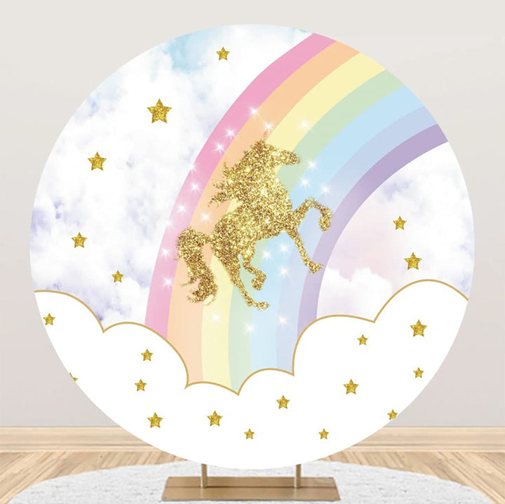 Aoihrraan 180cm Durchmesser Einhorn Runden Hintergrund für Fotografie Golden Glitzerndes Einhorn Glä