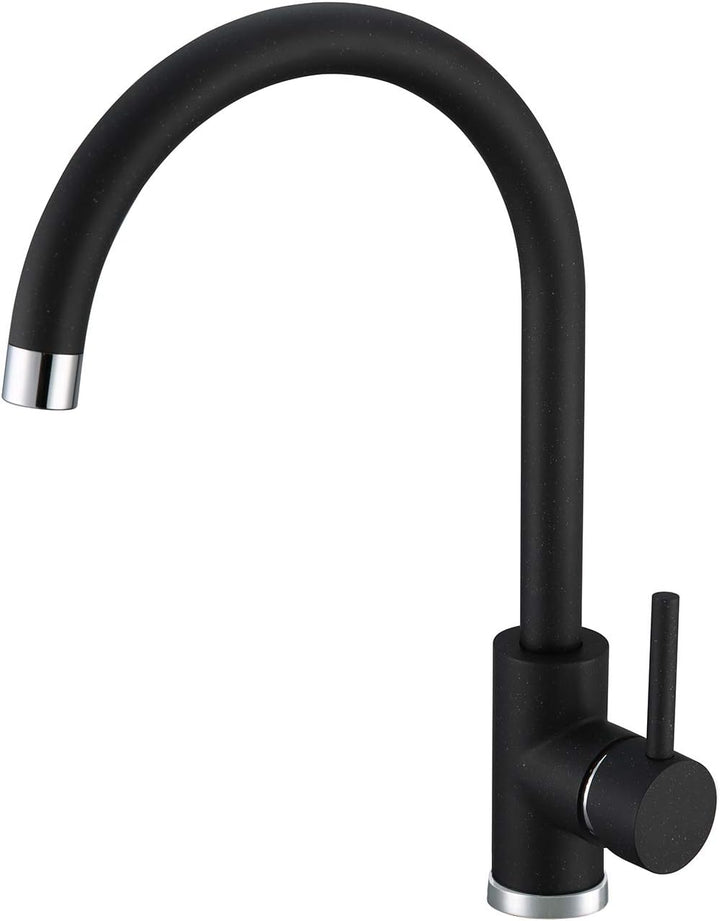 VBChome Spüle Schwarz 75 x 42 cm mit Spültischarmatur Granit Einzelbecken Einbauspüle gesprenkelt re