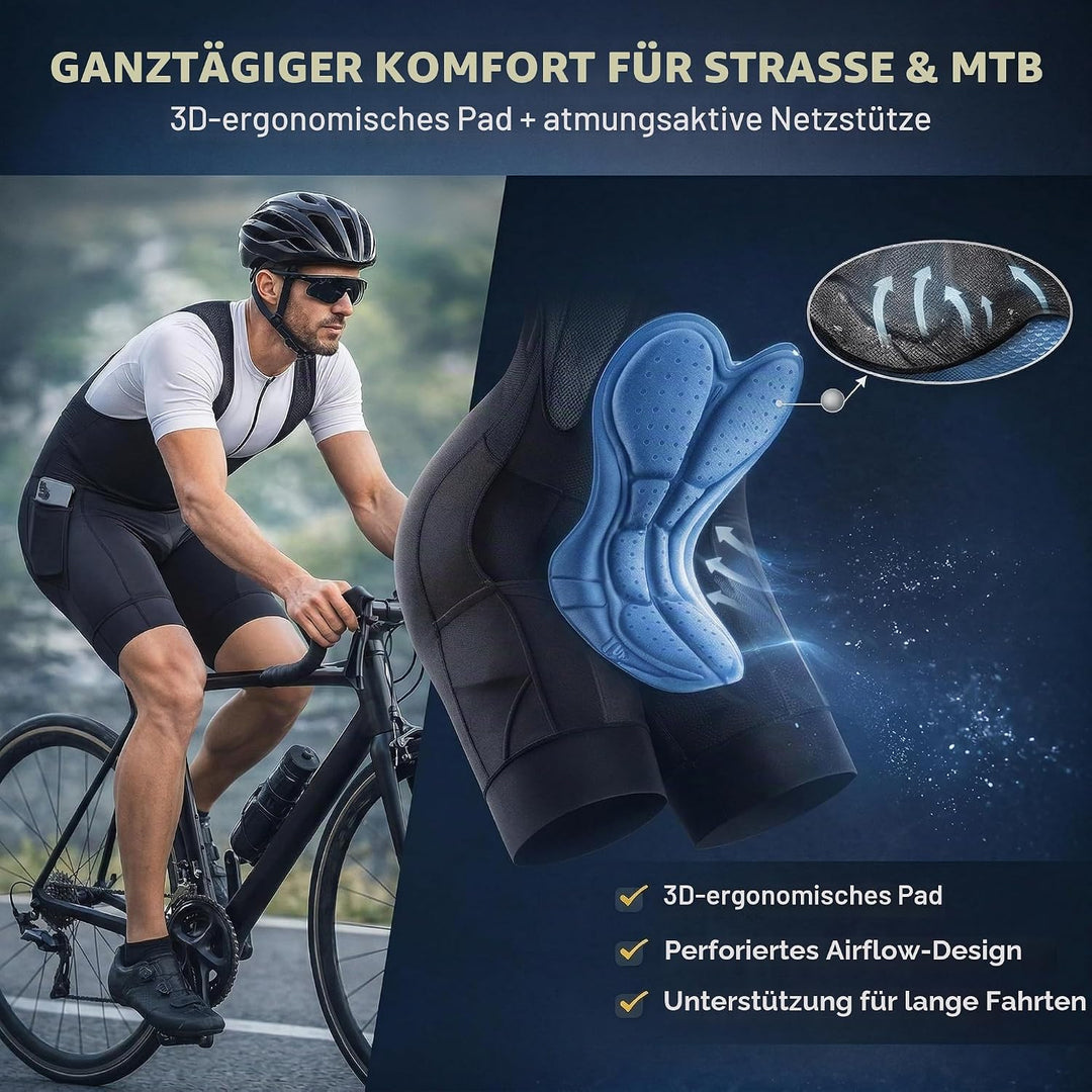 Przewalski Herren 3D gepolsterte Fahrrad-Trägerhose, Fahrrad-Trägerhose S Grau, S Grau mit Taschen
