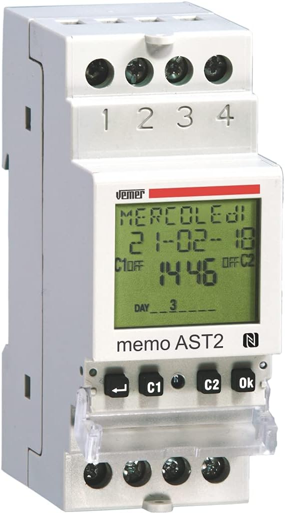VEMER VE343000 MEMO AST2 - Digitale Zeitschaltuhr mit Astronomische Programmierung, Montage DIN-Huts
