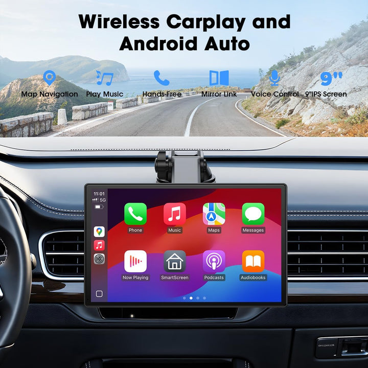 LAMTTO Wireless Carplay Display Für A-ppIe CarPlay und Android Auto 9 Zoll Touchscreen Display Bilds