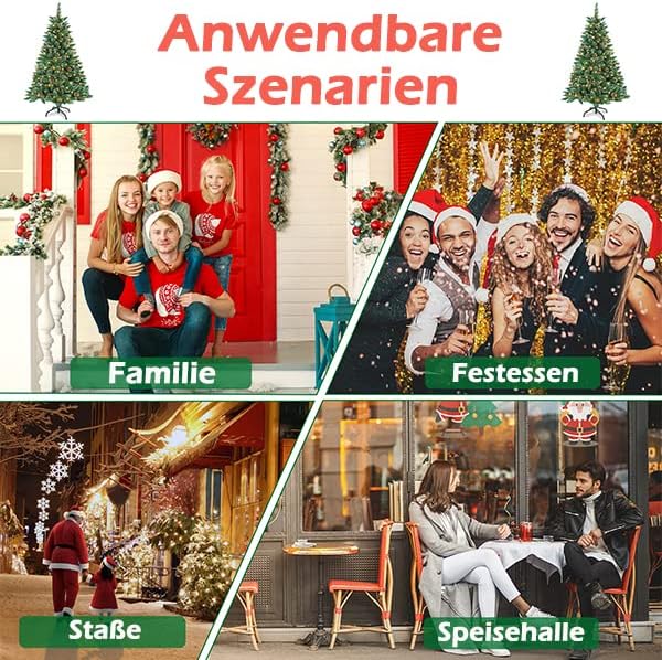 Aufun Künstlicher Weihnachtsbaum Tannenbaum mit Beleuchtung 350 LED warm-weiss inkl. Metallständer 8