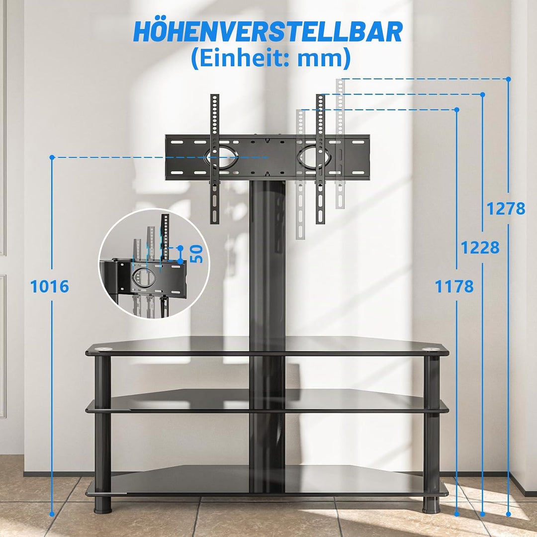 RFIVER TV Rack Glas Fernsehtisch TV Ständer für 32 - 70 Zoll Fernseher, TV Eckschrank TV Möbel Ferns