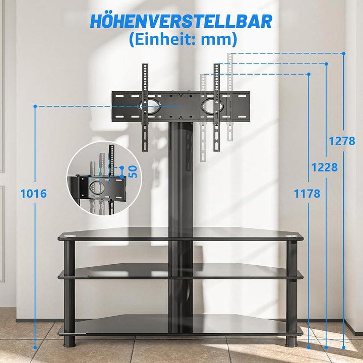 RFIVER TV Rack Glas Fernsehtisch TV Ständer für 32 - 70 Zoll Fernseher, TV Eckschrank TV Möbel Ferns