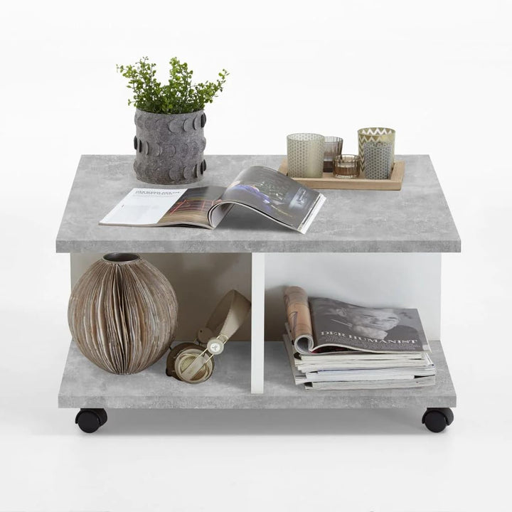 FMD Möbel, 659-001E Twin 1 Wohnzimmertisch, spanplatte, beton grau/weiss glänzend, masse 70.0 x 70.0