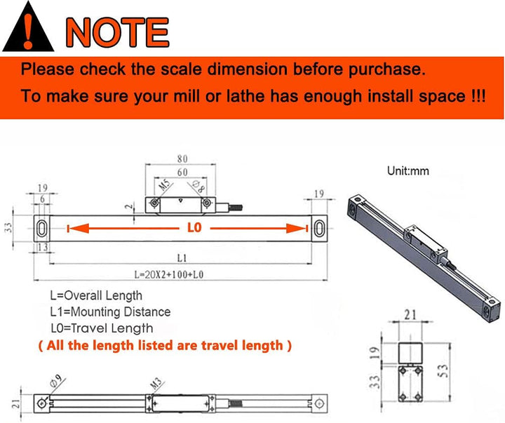 3 Achsen Digitalanzeige-kit mit Linear Massstab Glasmassstab 200mm+350mm+450mm Linearmassstab, DRO 3