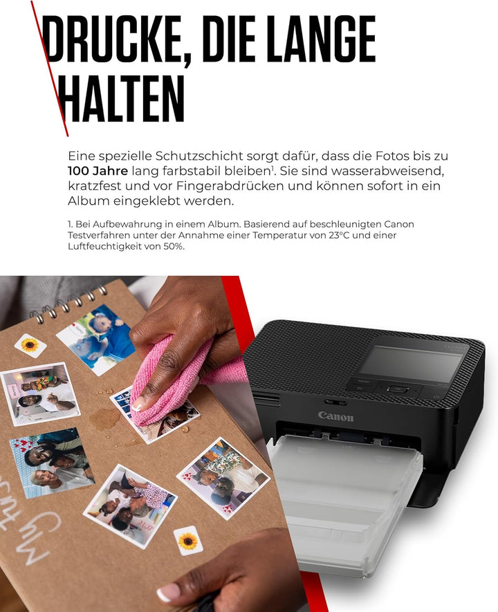 Canon SELPHY CP1500 Mobiler Fotodrucker mit Papierset, Schwarz - Drahtloser Bluetooth-Drucker mit Zu