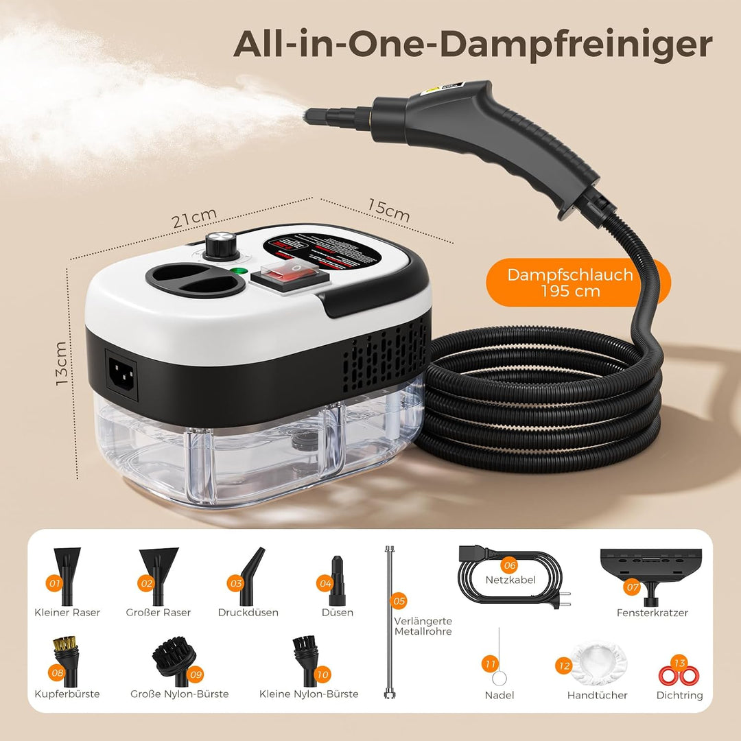 Dampfreiniger Handgerät, 2500W,Chemikalienfreier Handdampfreiniger –Hochdruck-Dampf gegen Schmutz Fe