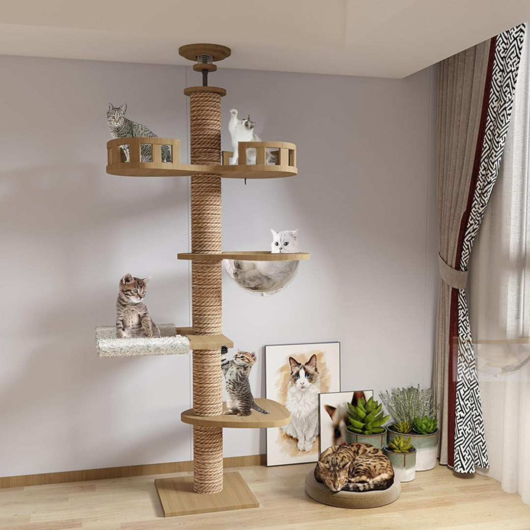 Kratzbaum deckenspanner,Raumkapsel,Katzenhängematte, Vollständig mit Sisalseil umwickelt,Breite von