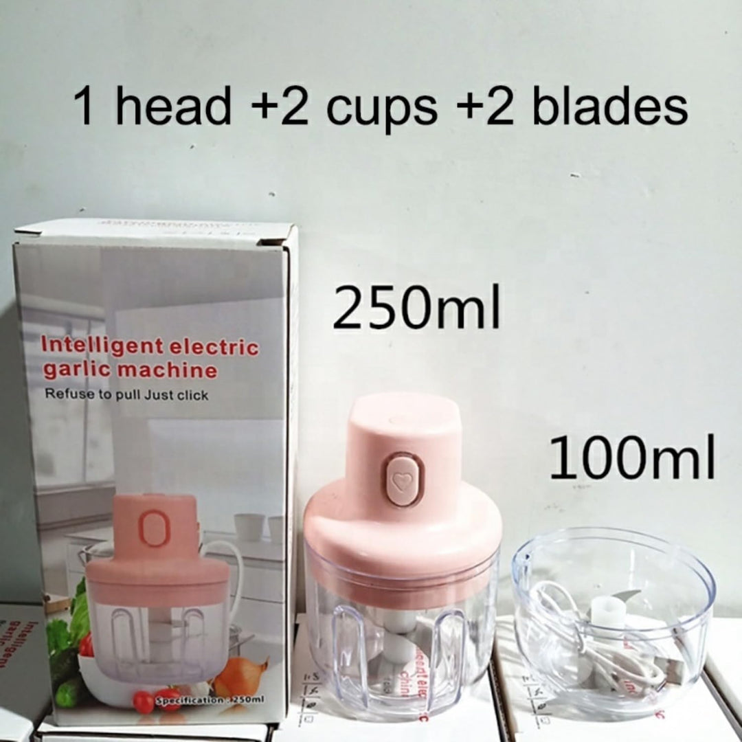 Herzberg, HG03176-PNK, Tragbarer drahtloser elektrischer Zerkleinerer 250ml Rosa, Edelstahlklinge, 4