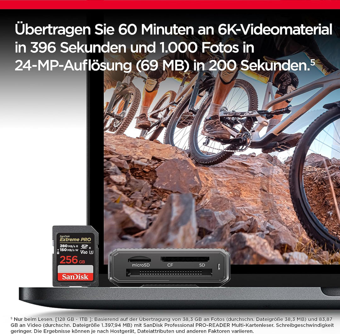 SanDisk Extreme PRO SDXC UHS-II Speicherkarte V60 256 GB (280 MB/s, 6K, 4K UHD, U3, C10, Rescue PRO
