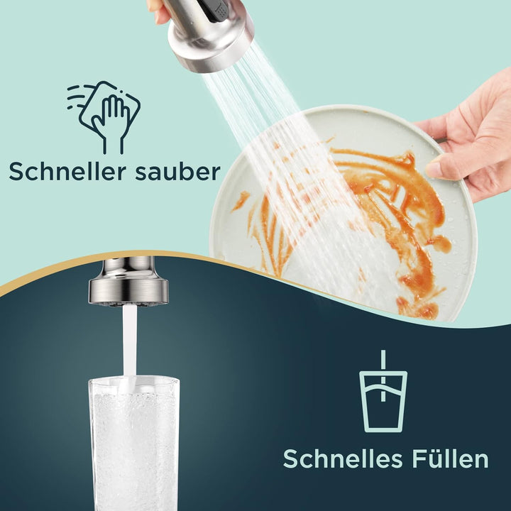 FORIOUS Wasserhahn Küche, Hoher Bogen Hochdruck Küchenarmatur mit Herunterziehen Brause Armatur, Mis