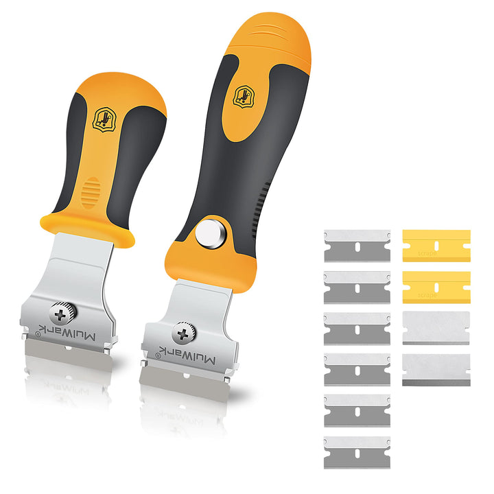 MulWark Profi-Schaber-Set mit 2 Teleskop-Griffen & 12 Klingen | Heavy-Duty Glas- und Farbschaber für