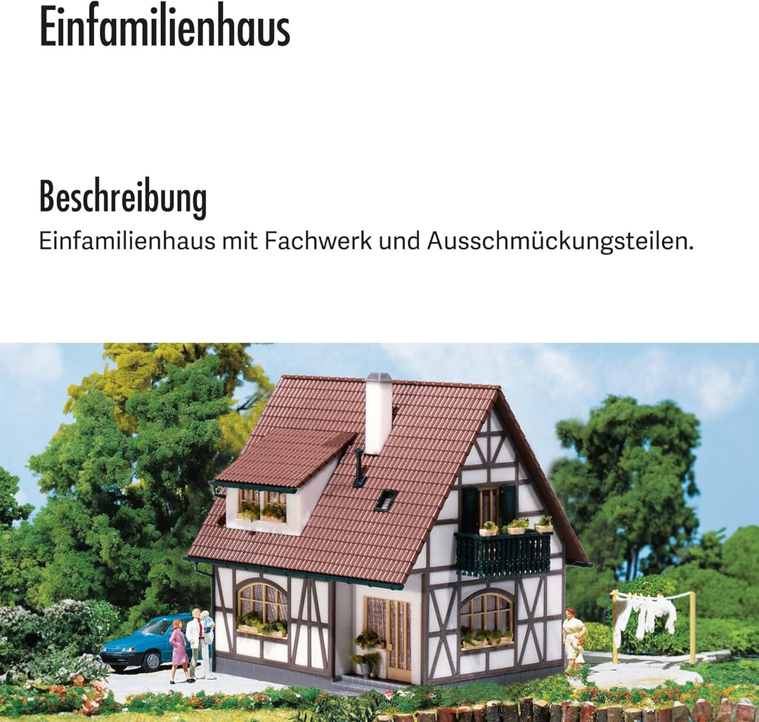 FALLER Einfamilienhaus Modellbausatz mit 89 Einzelteilen 115 x 95 x 115 mm I Modelleisenbahn Zubehör