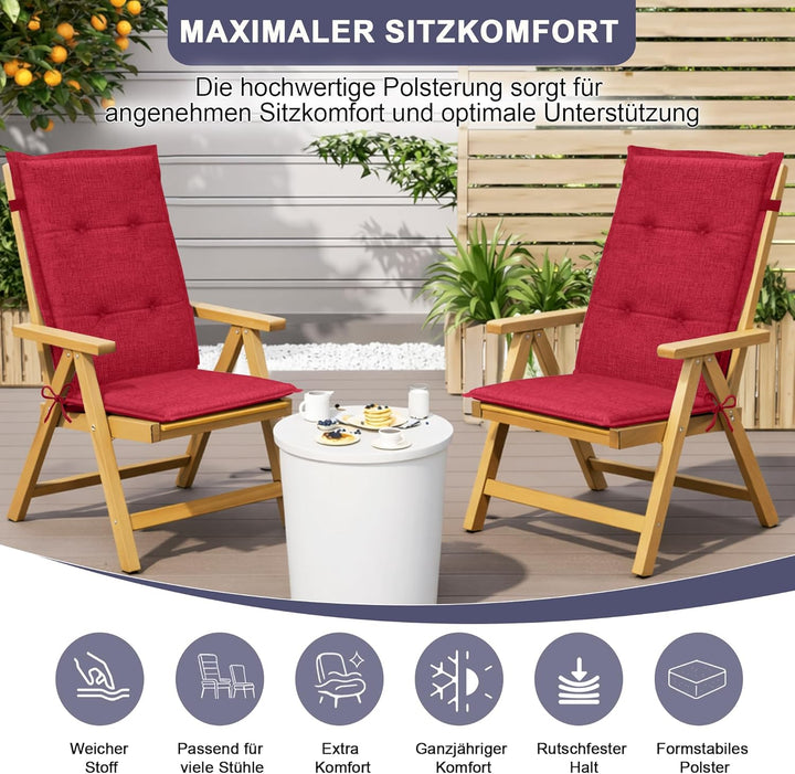 Relexo Premium - Hochlehner Auflage Gartenstuhl Stuhlauflage mit Polster, Outdoor Sitzkissen & Stuhl