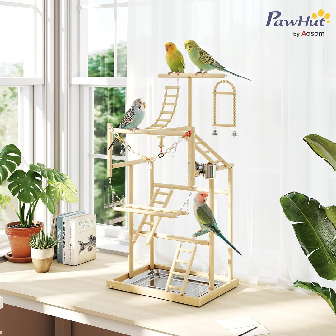 PawHut Papageien Spielplatz, 48 x 38 x 95 cm, Vogelspielplatz für Papageien, Parrot Playstand mit Sp