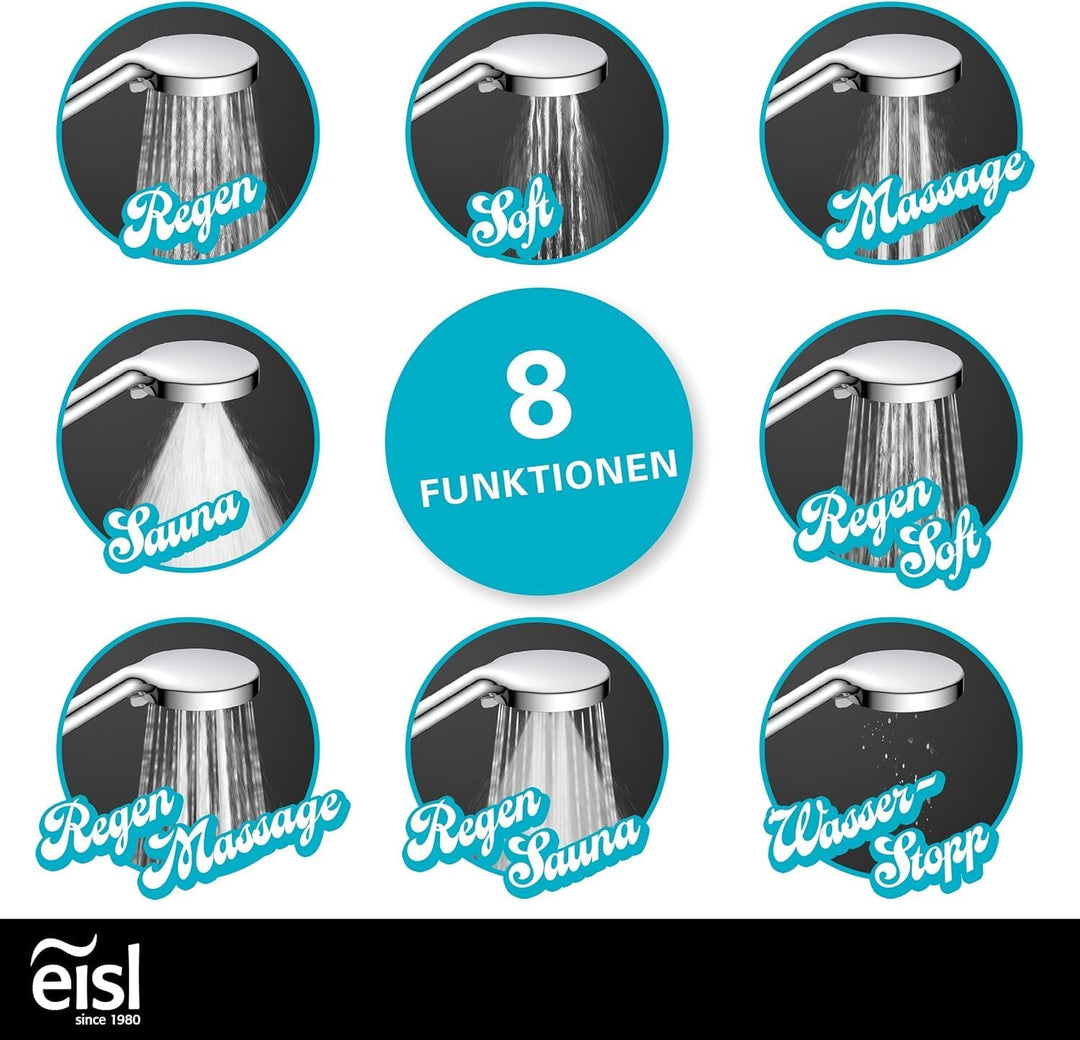 EISL DX5082 PARMA Duschkopf ohne Schlauch, wassersparende Handbrause, Duschbrause mit verschiedenen