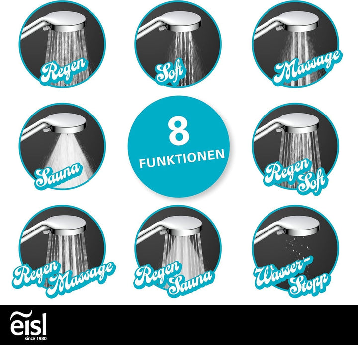 EISL DX5082 PARMA Duschkopf ohne Schlauch, wassersparende Handbrause, Duschbrause mit verschiedenen