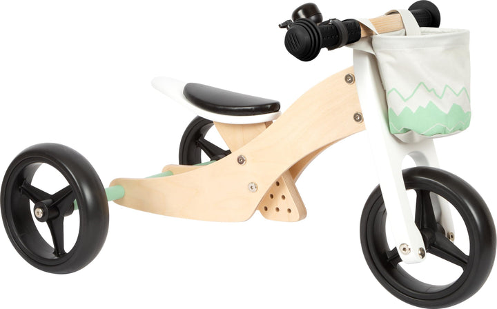 small foot Laufrad und Dreirad Salbeigrün aus Holz, 4in1, mit verstellbarem Sitz und gummierten Reif