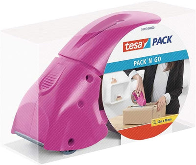 tesapack Abroller Pack' n' Go - Ergonomischer, pinker Handabroller für Paketbänder - Inklusive 50 m