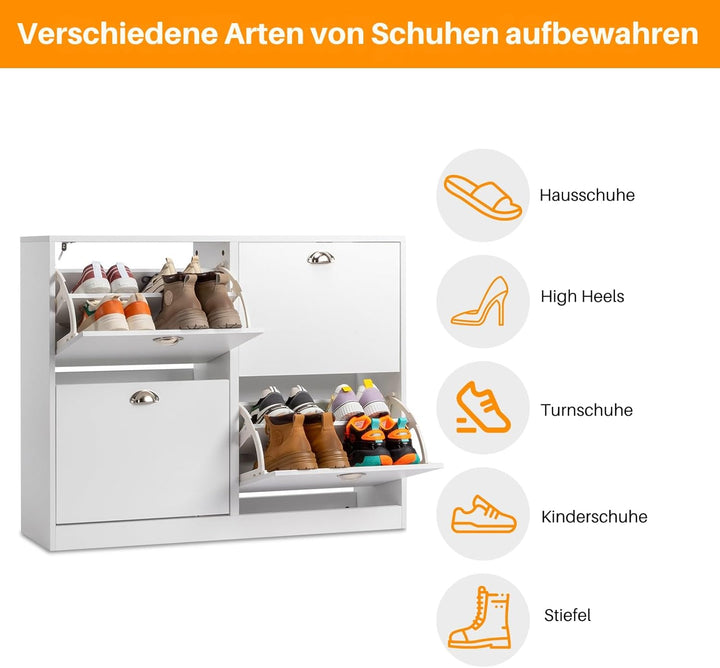 LEADZM Schuhschrank schmal, Schuhkipper mit 4 Flip-Schubladen Schuhregal für den Eingang, Flur, Wohn