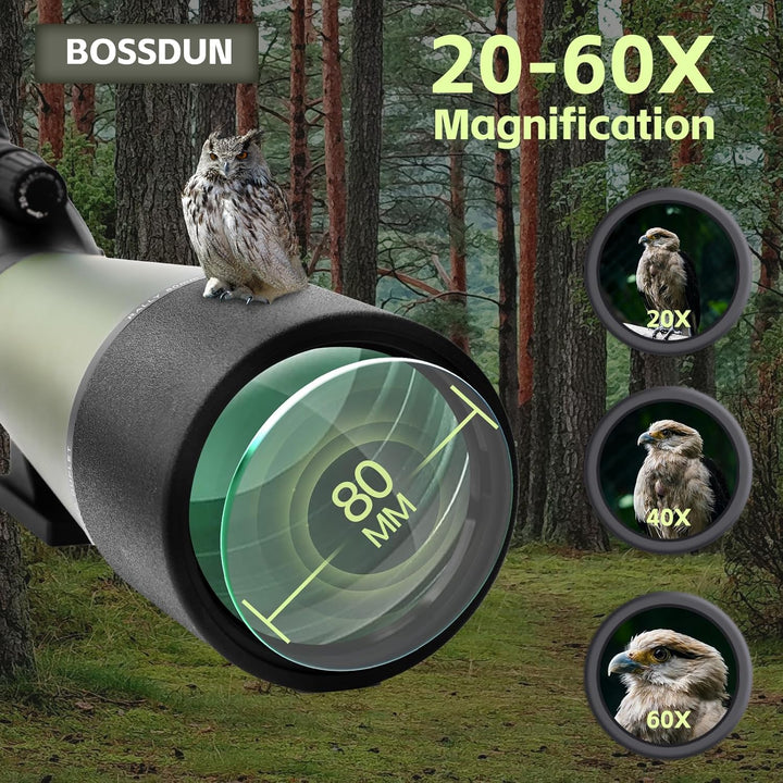 Spektiv 20-60x80, BOSSDUN ED Spektive, FMC Objektiv, BAK4 Ultra High Definition Spektiv mit Stativ,