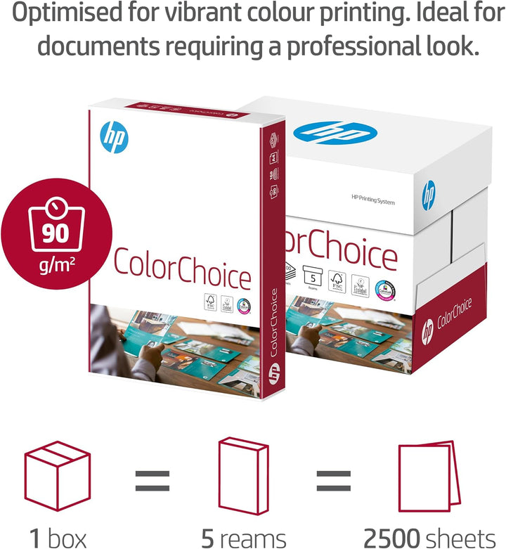 HP ColorChoice CHP750, Farblaserpapier ungestrichen , 90g/m², A4, Karton zu 5 X 500 Blatt, CHP750 A4
