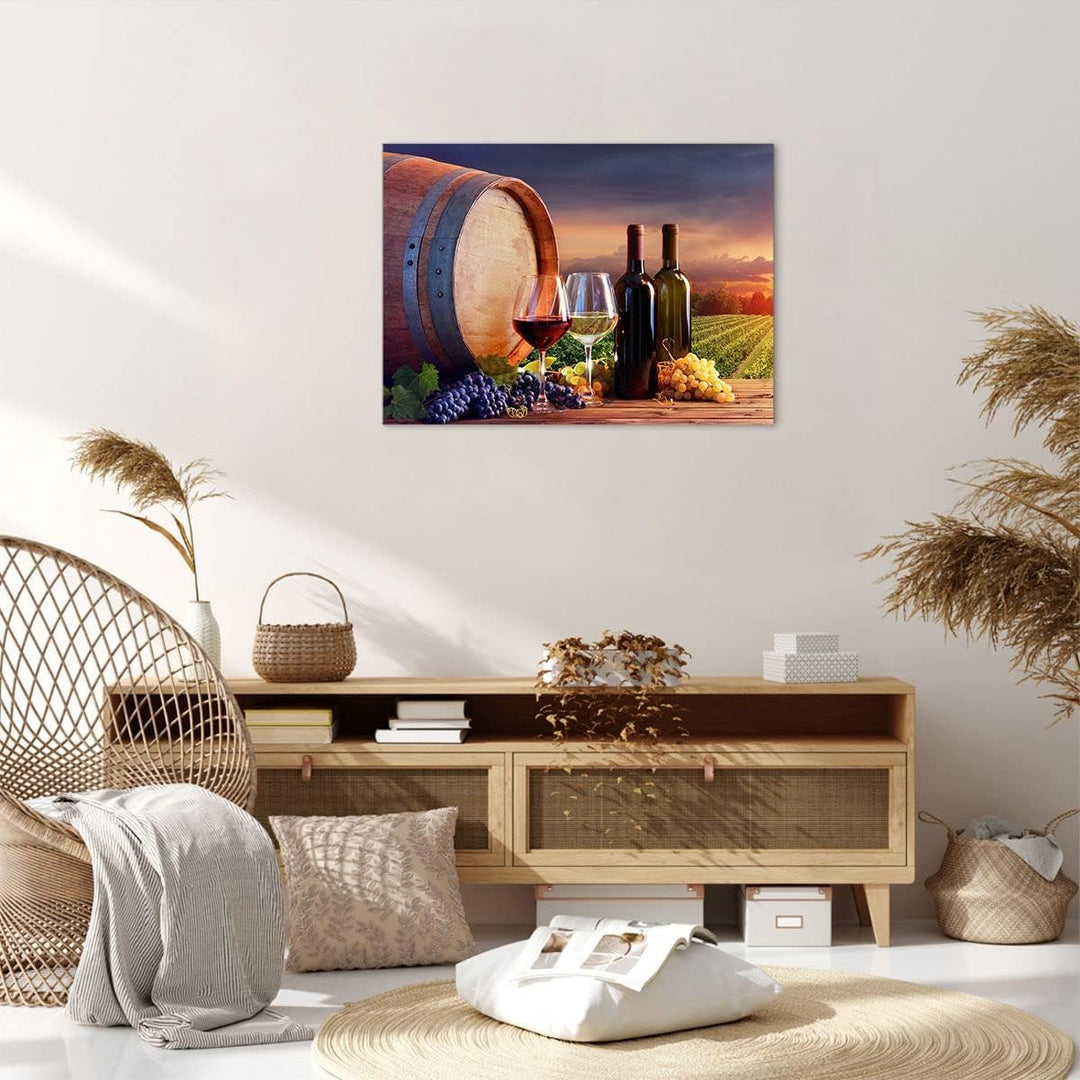 Bilder auf Leinwand Wein Weinberg Sommer Leinwandbild mit Rahmen 70x50cm Wandbilder Dekoration Wohnz