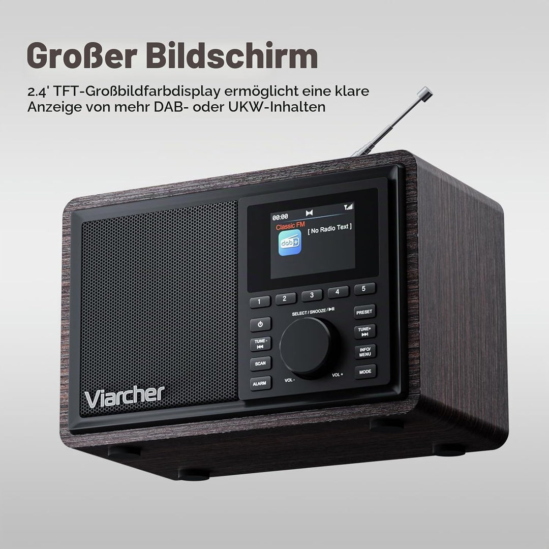 DAB/DAB+ &amp; FM Digitalradio mit Bluetooth, Küchenradio mit Dual-Weckfunktion, Schlaf-Timer, 60 Sender