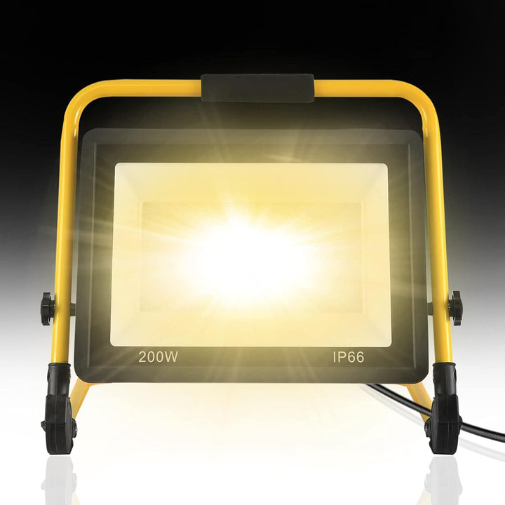 LED Flutlicht Baustrahler Tragbare 200W Warmweiss - inkl. Standgestell und Tragegriff- Aussenleuchte