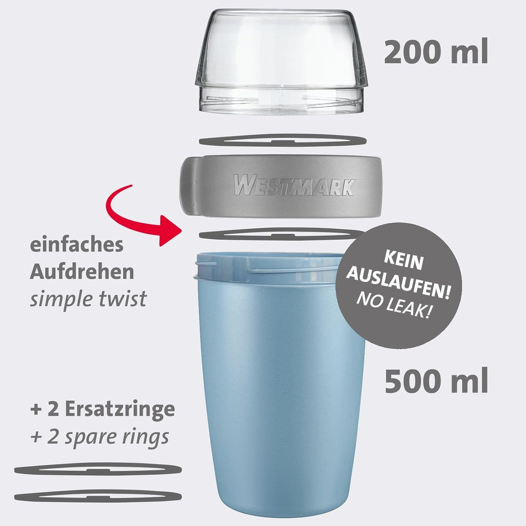 Westmark Müslibecher/Lunchpot Set – 2 auslaufsichere Fächer: 200 ml +500 ml, 2 Ersatzdichtungsringe,