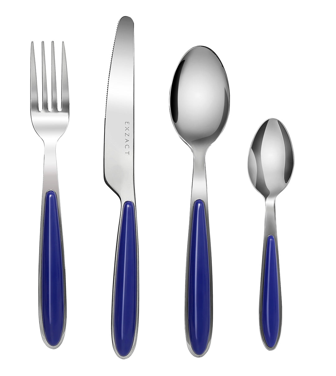 EXZACT Rostfrei Stahl Besteck Set einem Plastikhalter 16 PCS - Farbige Griffe - 4 Gabeln, 4 Messer,