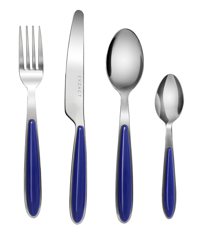 EXZACT Rostfrei Stahl Besteck Set einem Plastikhalter 16 PCS - Farbige Griffe - 4 Gabeln, 4 Messer,