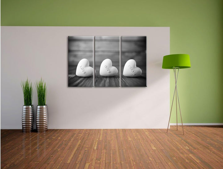 Pixxprint Love Hope Dream Hearts als Leinwandbild/Grösse: 3 Teilig (120x80 cm) cm/Wandbild/Kunstdruc