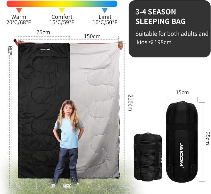 JAICOM Schlafsack - Kleines Packmass Deckenschlafsack, Leicht & Dünn Sommerschlafsack - für Camping,