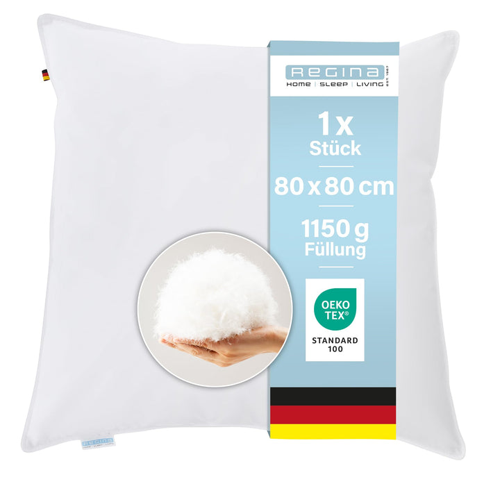 Regina Home Kopfkissen 80x80 cm - Fest - Ergonomisches Nackenkissen mit 85% Federn &amp; 15% Daunen - Wa