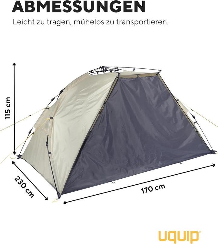 Uquip Strandmuschel Speedy XL Boulder I 170 x 115 x 230 cm I UPF 50+ Strandzelt zum Schutz vor Sonne