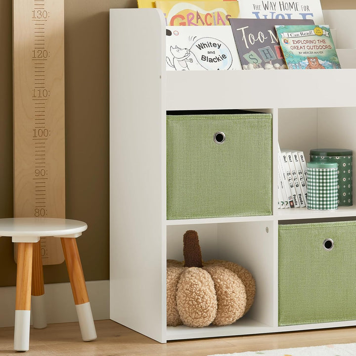 SoBuy KMB79-W Kinder Bücherregal Kinderregal mit 2 Stoffboxen Spielzeugregal Aufbewahrungsregal für
