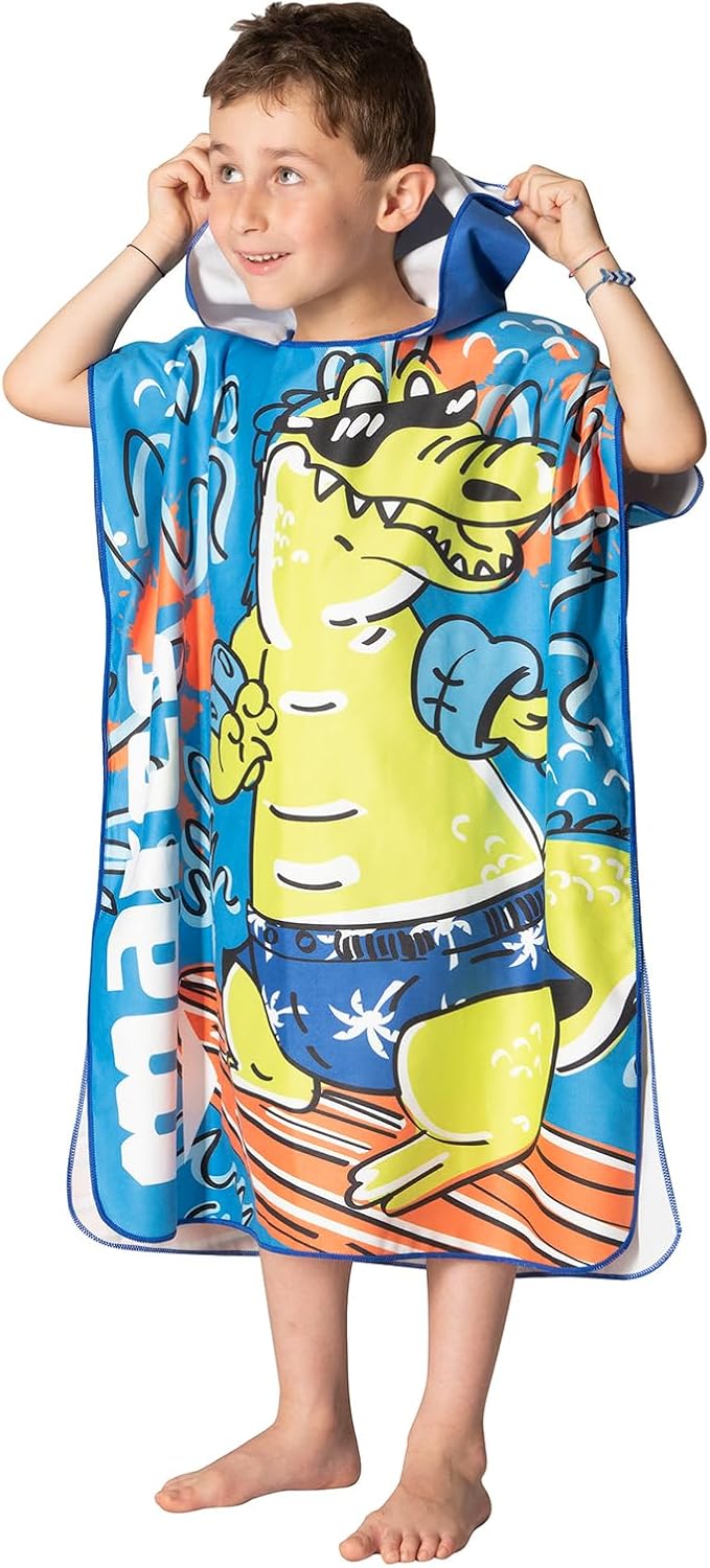 Mares Seaside Poncho Junior, Polyester-Mikrofaser Bademantel Badeponcho Strandtuch Kinder, Krokodil,