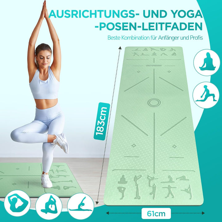 OUTDOUSE Yoga Matte, TPE 6mm Dicke Hautfreundliche Yogamatte Rutschfest Gymnastikmatte Pilates Gymna