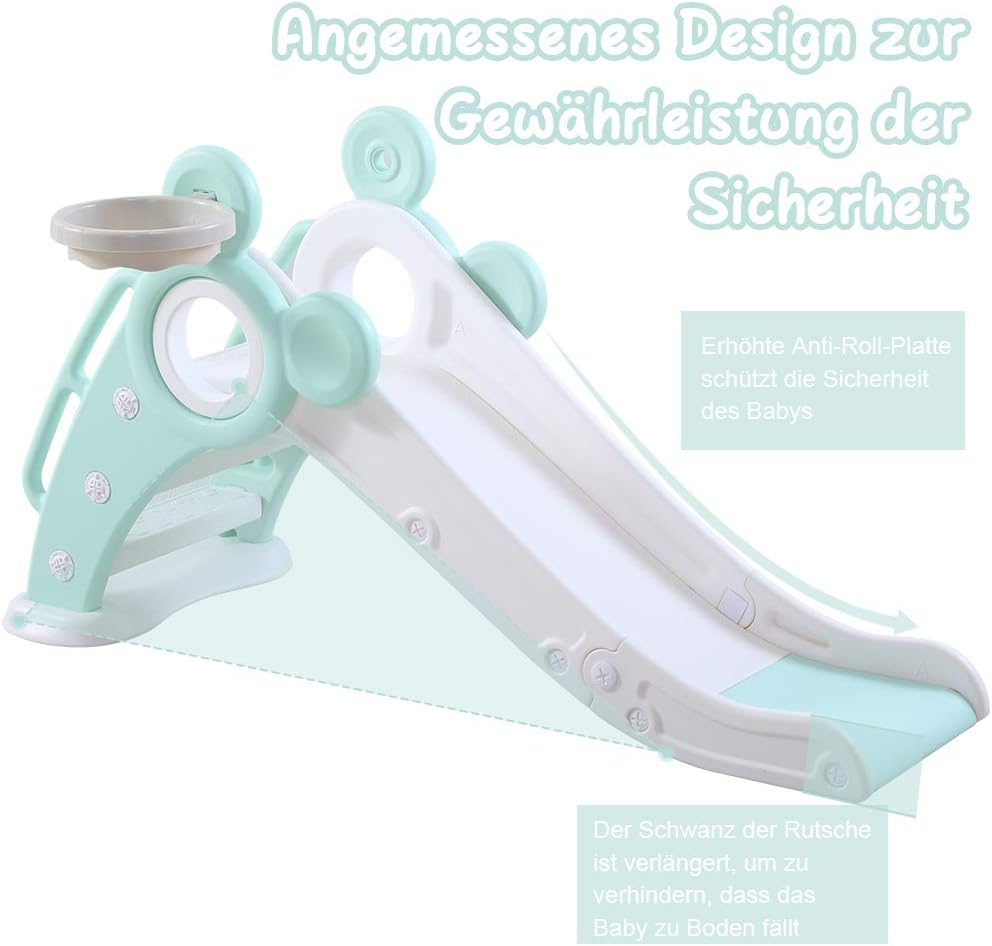 YOLEO Rutsche, Kinder Fun-Slide mit Basketballkorb, Faltbar Kinderrutsche, Gartenrutsche Kleinkinder