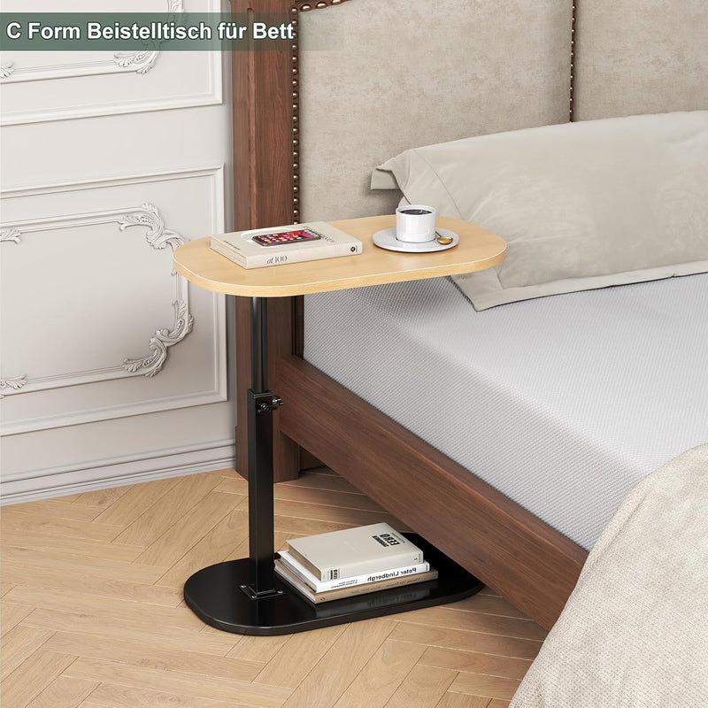 YUTVCZO Beistelltisch C Form, Klein Couchtisch Holz Sofatisch Höhenverstellbar, C Form Beistelltisch