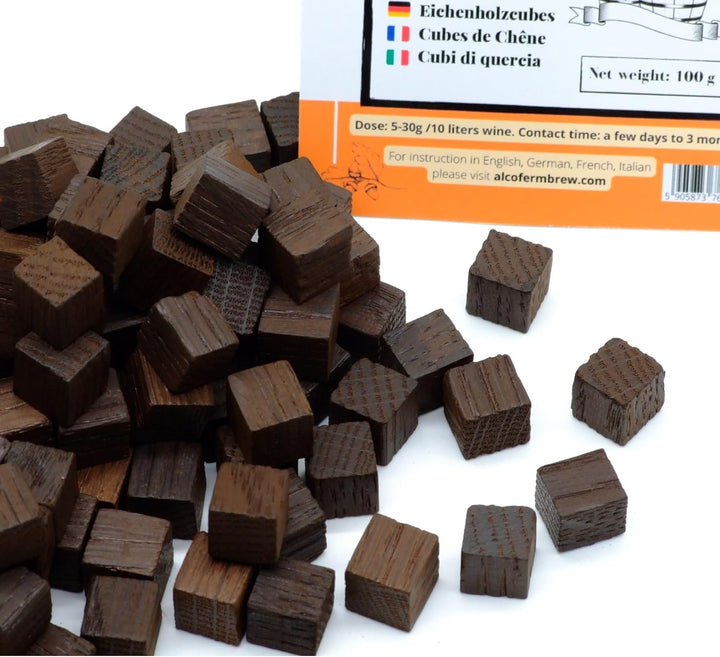 AlcoFermBrew Eichenholz Cubes Französisch 100g - Starkes Toasting, Eichenholz Chips, Kleine Eichen W