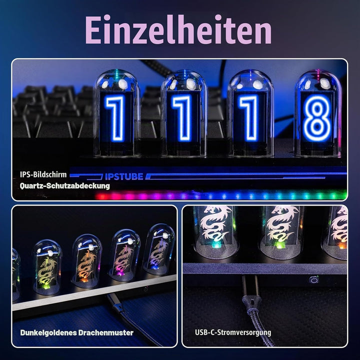 Nixie-Röhrenuhr, buntes RGB, anpassbares digitales Fotoalbum, Neuer Wettermodus, 5-Zoll-IPS-Bildschi