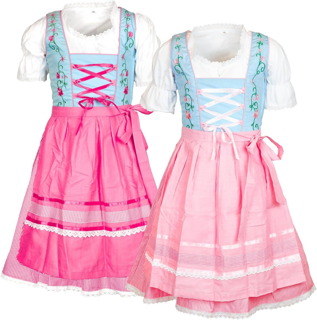 MS-Trachten Kinder Dirndl Kinderdirndl Trachtenkleid Elise rosa hellblau pastell 3 teilig 128 Dunkel